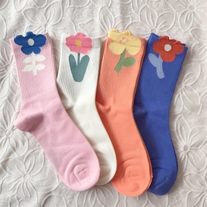 Handmade Cotton Flower Socks: Funky Hip Hop Style, Size 5-9