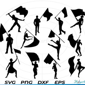 Color Guard Flags Bundle Svg, Color Guard Clipart, Color guard marching band svg, Color Guard Cut Files For Silhouette, Dxf, Png Design