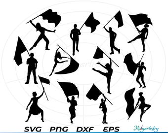 Color Guard Flags Bundle Svg, Color Guard Clipart, Color Guard Marching Band SVG, Arquivos de corte de guarda de cores para silhueta, Dxf, Png Design