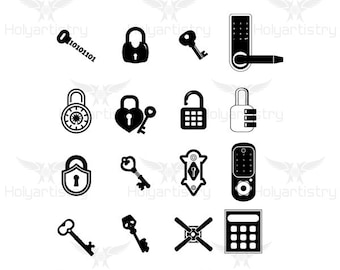 Digital Lock SVG, Security Locks PNG, Keys Cutting File for Cricut,Vector,Silhouette for Customizing T-Shirts,Clipart,Vinyl cut Files