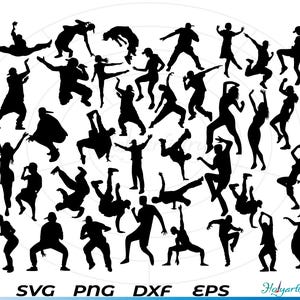 Hip Hop Tänzer SVG, Breakdances Vektor, Straßentänzer PDF, Rap Tänze Digitale Dateien, Dwg, Dxf, Eps, Illustration, Silhouette, Frauen, Männer