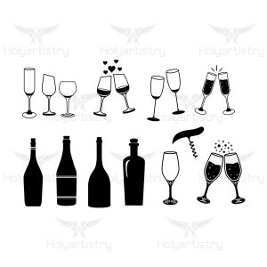 Wijnglas en fles SVG, Wine Cutting File voor Cricut, Vector, Silhouet voor het aanpassen van T-shirts, Clipart, Vinyl cut Files