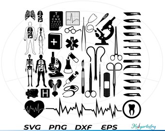 Medical tools Clipart SVG Bundle Doctor Nurse Hospital Silhouette Stethoscope Medicine Equipment Cricut File Commercial Use Instant Download