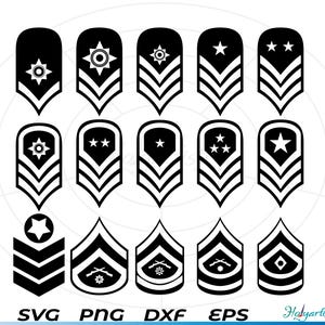 Army Enlisted Rank, Insignia SVG, Ranking Clipart Cut File, Cricut Silhouette,  Military Command, Sergeant Private, Patriot Défense PNG,rank