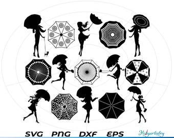 Paraguas SVG, Paraguas Lluvia, Paraguas con flor, Paraguas de negocios, Clipart, Archivos de corte, Silueta, Cricut, Vector, dxf, png, Diseño