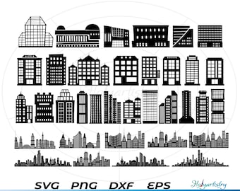 Svg de bâtiment de ville, ensemble de silhouette, ville PNG, silhouette de bâtiment, ville SVG, clipart d'horizon, ensemble de maison, clipart de ville, ville PNG