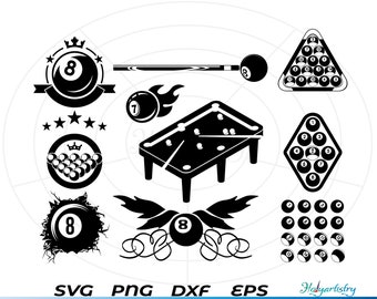 Biljart Svg bundel, Snooker Svg, Pool Svg, Biljart Clipart, Biljartspel svg, Biljart gesneden bestanden, Biljartbal Svg, Clipart, Png, Svg