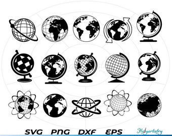 Globe svg, World Globe svg, Planet Earth svg, Earth svg, Clipart, Cortar archivos para silueta, Archivos para Cricut, Vector, dxf, png, Diseño
