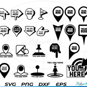 Archivo de corte SVG de pin de ubicación, estás aquí svg, pin de mapa PNG, silueta de marcador de punto de mapa - Cricut - Descarga instantánea / svg, png, dxf, eps, pdf