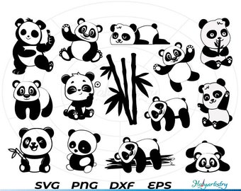 Lazy cute Panda's svg Bundle, Cute Panda Vector svg, Bamboo with Panda Face svg, Cute Panda svg, Cartoon Cute Animal svg, png