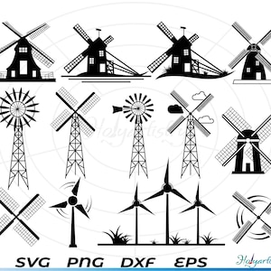 Windmill SVG, Wind Turbine Svg, Windmill Cricut, Mill Silhouette, Files for Cricut, Windmill Cut Files, Windmill Clipart,Windmill PNG,Vector