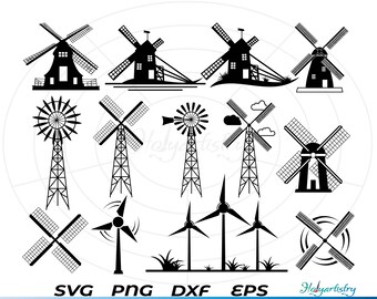 Molino de viento SVG, Turbina de viento Svg, Molino de viento Cricut, Silueta de molino, Archivos para Cricut, Archivos de corte de molino de viento, Imágenes Prediseñadas de molino de viento, PNG de molino de viento, Vector