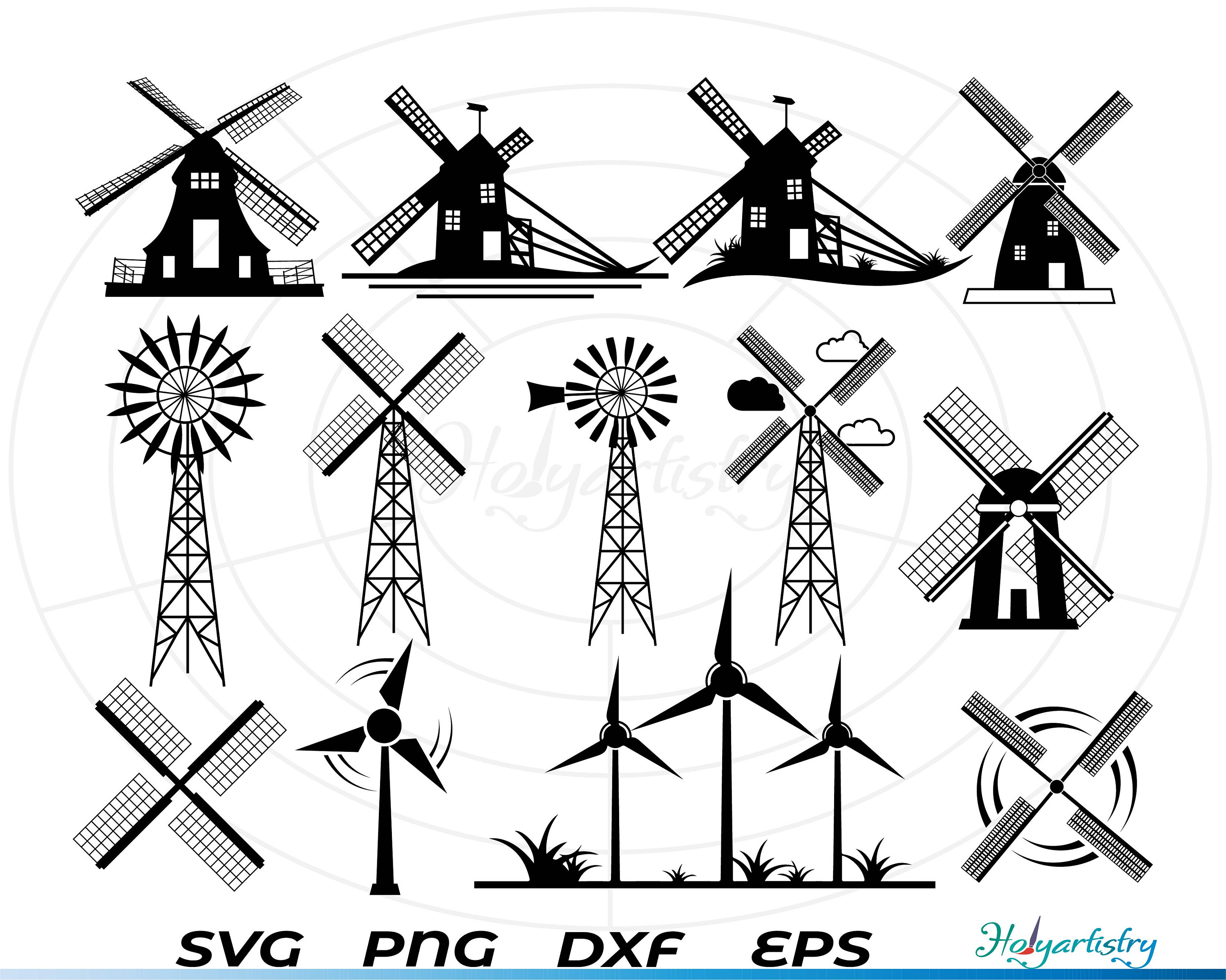 Windmill SVG, Wind Turbine Svg, Windmill Cricut, Mill Silhouette, Files