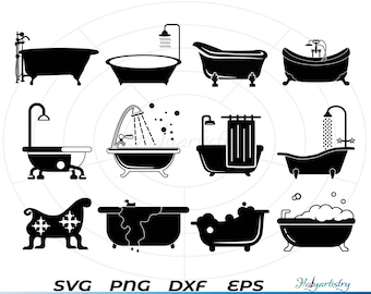 Bathtub SVG, Bathtub Vector, Silhouette, Cricut file, Clipart, Cuttable Design, Png, Dxf & Eps Designs.