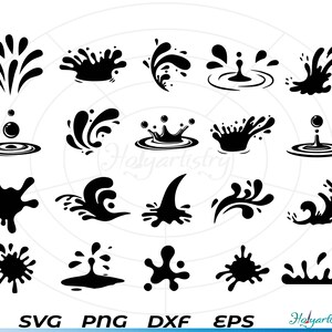 May include: A set of 20 black and white vector illustrations of water splashes and waves. The images are ideal for use in digital design projects, such as website graphics, social media posts, and print materials.