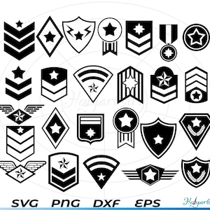 Army Enlisted Rank, Insignia SVG, Ranking Clipart Cut File, Cricut Silhouette,  Military Command, Sergeant Private, Patriot Défense PNG,rank