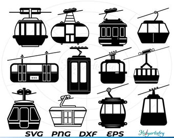 Teleférico SVG, Gondola Lift svg, Aerial Tramway svg, Clipart, Cortar archivos para silueta, Archivos para Cricut, Vector, dxf, png, Diseño