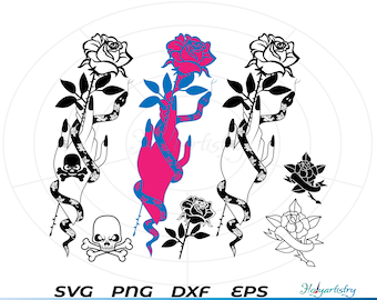 Tattoo Svg Bundle,hand Tattoo Svg Bundle,PNG instant digital download,Tattoo flash Svg,Tattoo vector,hand with flower,dxf,eps,Silhouette