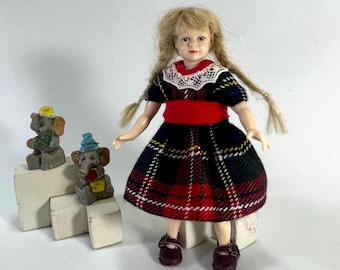 1:12 Scale Miniature Tartan Doll Dress, Dollhouse Clothes for Heidi Ott Girl Doll