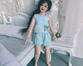 1:12 Scale Heidi Ott Miniature Pajamas Set / Sage Green Dollhouse Sleepwear