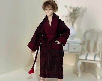 Giacca da fumo da uomo in miniatura 1:12, vestaglia vintage con colletto in raso, lussuoso abito da gentiluomo per casa delle bambole