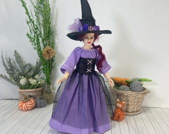 Miniature Witch Costume for Heidi Ott Doll,  Lavender victorian Dress, 1: 12 Dollhouse clothes