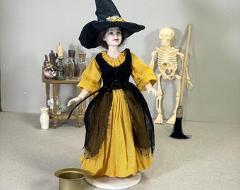 1/12 Witch Costume for Doll, Heidi Ott Halloween Dress & Hat, Miniature Dollhouse Outfit