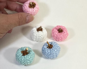 1:12 Scale Crochet Pumpkin, Handmade Miniature Dollhouse Autumn Decor, Pastel Fall Accessory