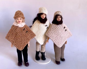 Miniature Hand-Knitted Poncho for Dollhouse Dolls | 1:12 Scale Doll Clothing