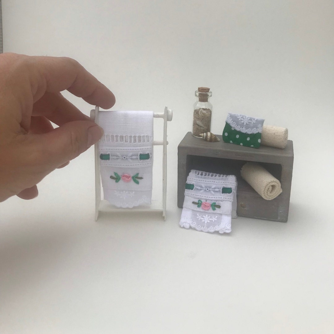 1/12th Scale Accessories, Dollhouse Towels, Miniature Towel Set, Hand