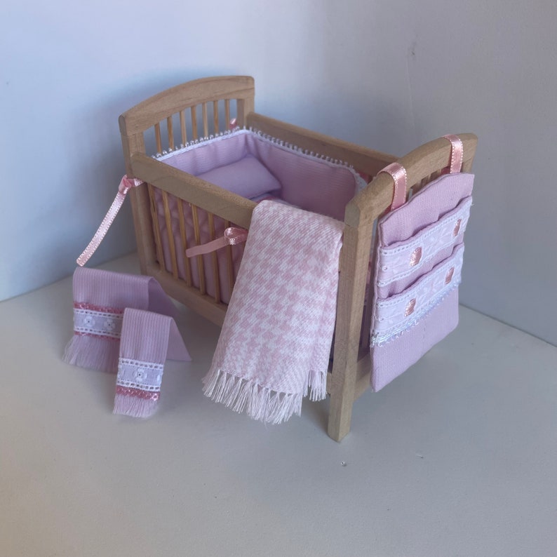 Pink Miniature Crib Quilt, Dollhouse Crib Clothes, Baby Quilt and Quilt