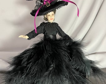 Witch doll cloth, Halloween doll dress, Miniature witch doll, Miniature dollhouse witch, Miniature witch hat, Dollhouse miniature 1/12 scale