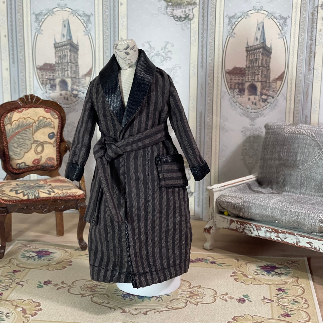 Elegant Men's Robe and Slippers, for 1/12th Scale Dollhouse Doll