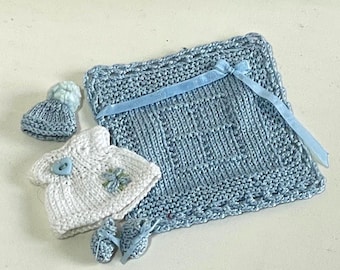Dollhouse Miniature baby blue outfit, Newborn clothes set 1/12 scale.