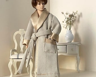 Miniature Men's Smoking Jacket | 1:12 Scale Dollhouse Clothing | Victorian Robe for Male Doll