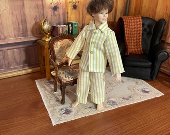 Dollhouse Men's Pajamas, Miniature Men's Clothing, Striped Shirt and Pants, Male Clothes, Elegant Pajamas, 1/12 Doll
