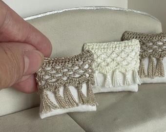 Miniature Crochet Pillows, 1:12 Dollhouse boho Cushion,  Handmade Mini fall Decor