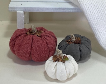 Dollhouse Fabric Pumpkin Set of 3, Rustic Fall Miniature Decor, Handmade 1:12 Scale Autumn Decoration