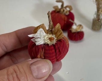 Handmade Miniature Fabric Pumpkins 1:12 Dollhouse Autumn Decor, Hand Sewn Fall Harvest Accessories