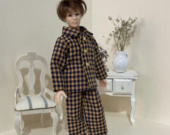 Set pigiama da uomo Heidi Ott in scala 1:12, realizzato a mano – Abbigliamento da notte realistico in miniatura per casa delle bambole