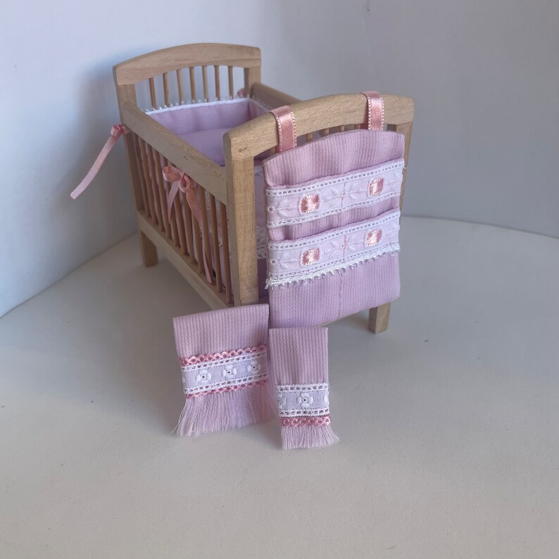 Pink Miniature Crib Quilt, Dollhouse Crib Clothes, Baby Quilt and Quilt