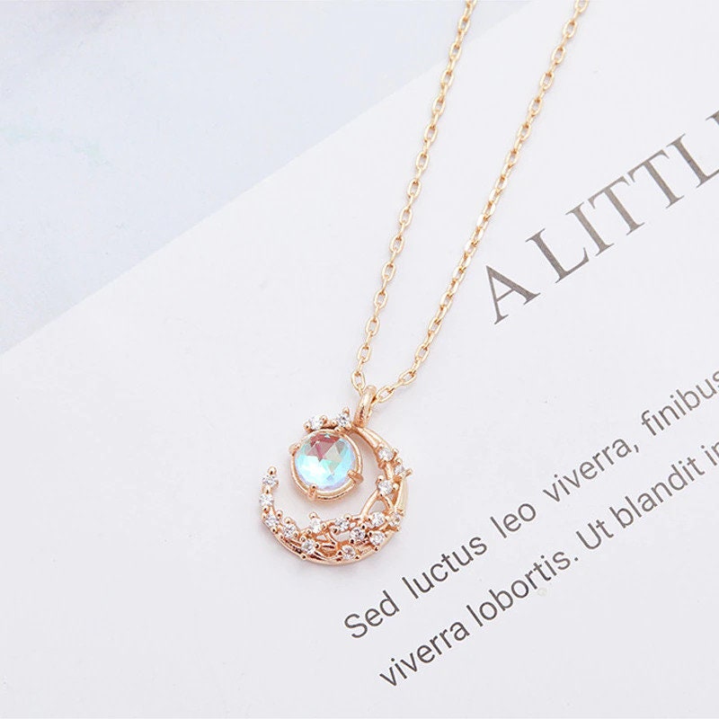 Shine Glowing Discoloration Moon Chain Necklace Korea Creative - Etsy