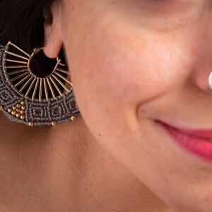 Personalized Macrame Hoop Earrings: Gold Brass Boho Statement Jewelry