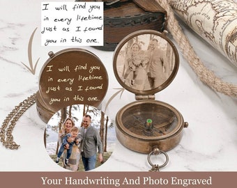 Long distance relationship gift for boyfriend, Customized Compass with Your Handwriting, Personalized Compass, Gift for him