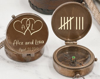 Bussola personalizzata con incisione per l'ottavo anniversario - Bussola tradizionale in bronzo per l'anniversario, regalo per coppie, regalo per moglie, regalo per lei