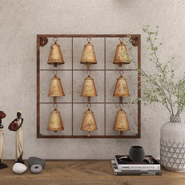 Antique Wall Hanging Metal Bell Wall Decor On 32cm Iron Stand, Indoor Decoration Bells, Christmas Bells