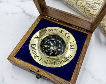 Personalized Traveller Compass With Creative Wooden Box / Birthday, Wedding, Grooms, Husband, Christmas, Anniversary, Baptism, Engraved gift