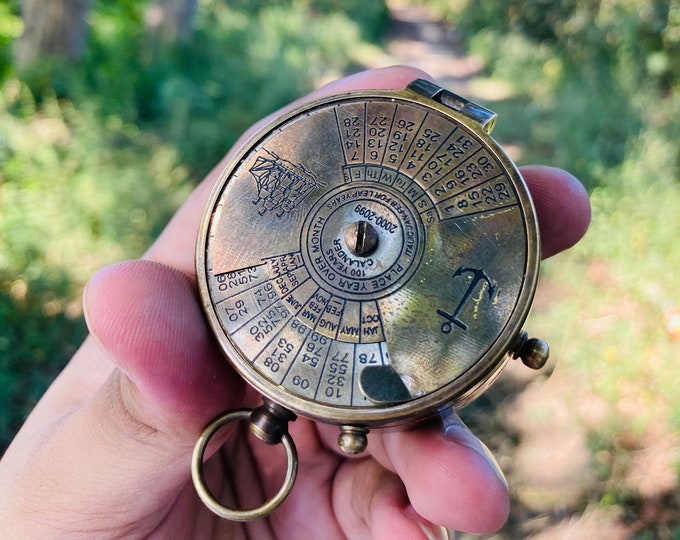 Featured listing image: 100 YEAR CALENDAR - COMPASS - Personalized Brass Compass - Anniversary Gift - Custom Gifts For Men - Gift For All Occasion - Birthday Gift