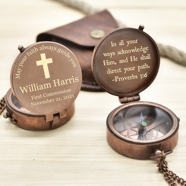 First Holy Communion Gift, First Communion Gift, Engraved Nautical Compass,Personalized Compass, Baptism Gift,Confirmation Gift,Gift for Him