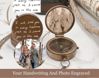 Valentines Day Gift for Boyfriend, Gift for Husband, Anniversary Gift for Couple, Your Photo Engraved Compass, Long Distance Couples Gift
